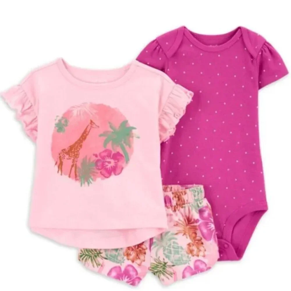 NWT Carter's Baby Girl Shorts Outfit Set, 3-Piece Giraffe Size 6-9M
